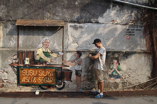 Tom file d'attente Street Art Penang Malaisie