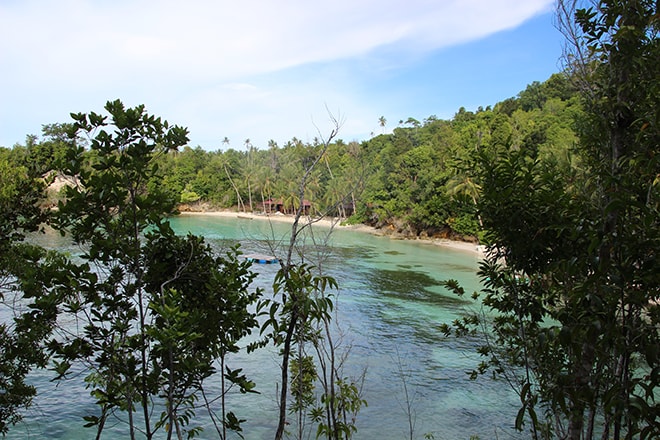 Vue depuis les bungalows en hauteur Malengue iles Togian