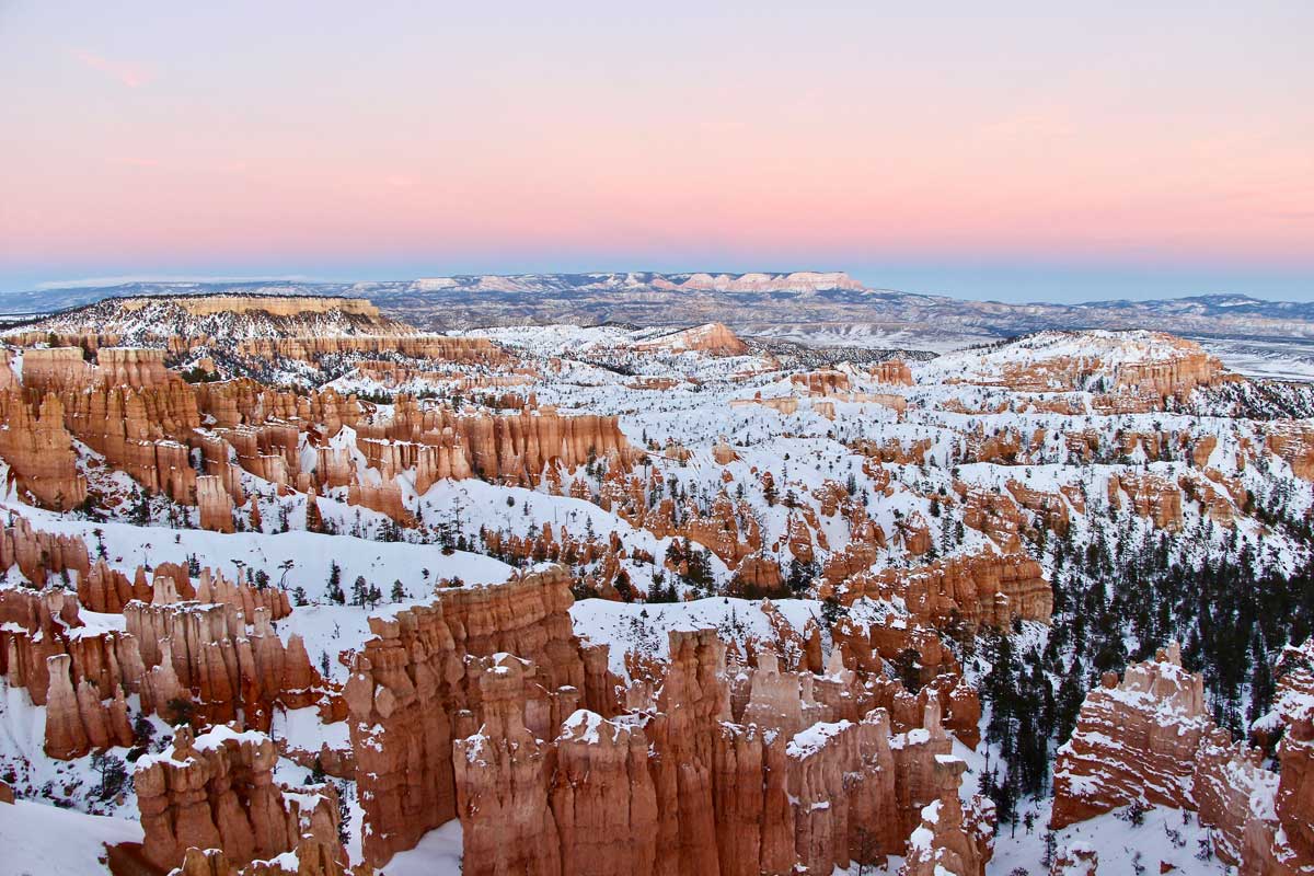 coucher soleil bryce canyon hiver ouest americain