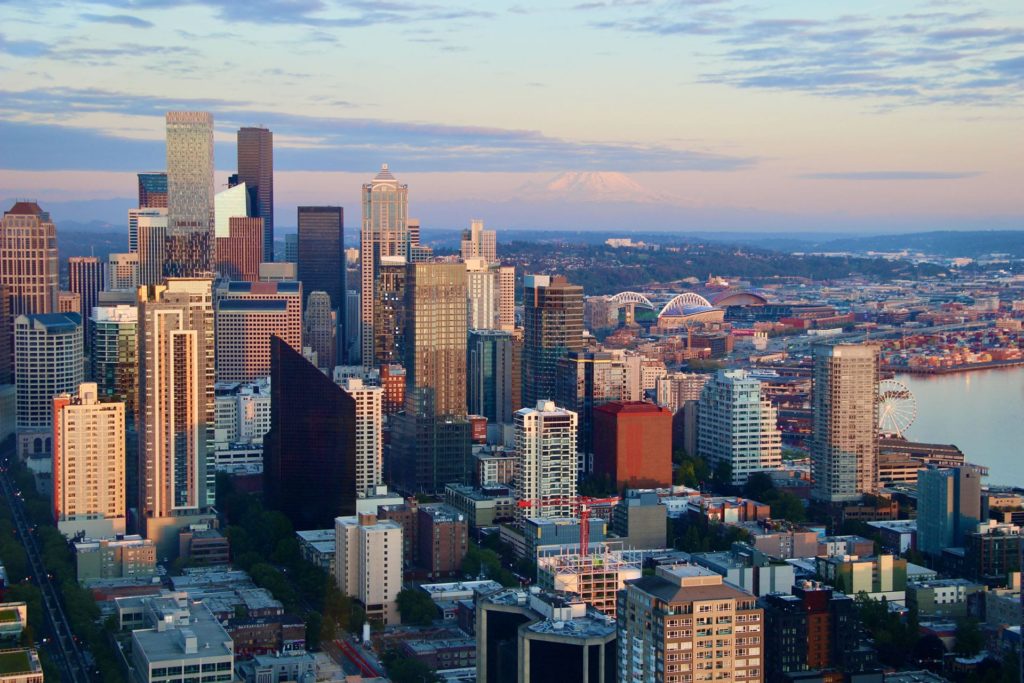 coucher soleil Space Needle Seattle